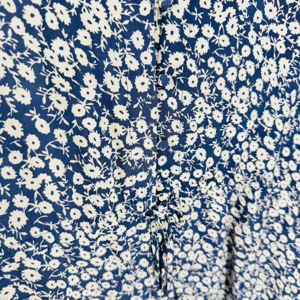 Rails Jade Dress Navy Camellia Floral Print Medium V-Neck Long Sleeve Ruffle Hem